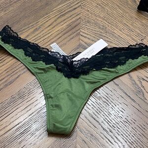 Victoria's Secret Green and Black Lace Trim Thong